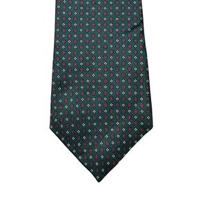 Cacharel Paris Mens Silk Tie Green Geometric Medallion Hand Printed Italy 56x3.5